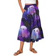 thumbnail image 1 of Womens Casual Elastic Waist Drawstring Midi Skirt Halloween Print Vacation Style Ruffle Hem A Line Flowy Skirt, 1 of 6