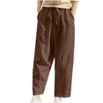 thumbnail image 1 of Womens Casual Elastic Waist Lounge Pants Solid Baggy Cotton Linen Wide Leg Pants Comfy Drawstring Harem Pants with Pocekts(M,Brown), 1 of 7