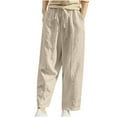 thumbnail image 1 of Womens Casual Elastic Waist Lounge Pants Solid Baggy Cotton Linen Wide Leg Pants Comfy Drawstring Harem Pants with Pocekts(XXL,Khaki), 1 of 7