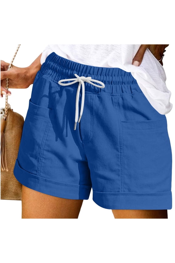 Womens Casual Elastic Waist Shorts Summer Drawstring Shorts with Pockets Pull On Stretchy Loose Shorts Comfortable Beach Vacation Shorts
