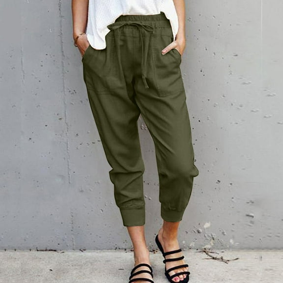 Womens Casual Elastic Waist Solid Comfy Casual Pants With Pockets Fancy Clothes for Teens Stretchy Business Casual Pants for Women Teacher Work Clothes Crop Pants for Women Casual Summer Womens Pants
