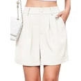 thumbnail image 1 of Womens Casual Elastic Waist Wide Leg Suit Tailored Shorts Summer Work Shorts with Pockets Cream White S, 1 of 10