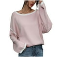 thumbnail image 1 of Womens Casual Fall Loose Sweaters Scoop Neck Long Sleeve Color Block Fashion Cozy Sweaters Tops Lightweight Pullover Womens Clothes, 1 of 7
