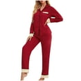 thumbnail image 1 of Womens Casual Fall Pajamas Sets Long Sleeve Button Down Shirts Tops with Loose Wide Leg Long Pants PJs Sets Loungewear, 1 of 6