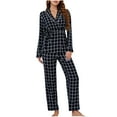 thumbnail image 1 of Womens Casual Fall Pajamas Sets Long Sleeve Button Down Shirts Tops with Loose Wide Leg Long Pants PJs Sets Loungewear, 1 of 6