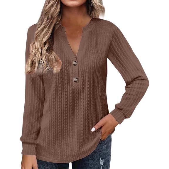 Womens Casual Fall Tops Button Down V Neck Shirt Long Sleeve loose Fit Blouse Shirts