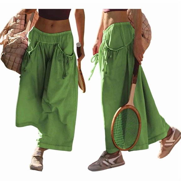 Womens Casual Fashion Beach Pants Street Style Flared Wide Leg Trousers Summer Vacation Wear Green M