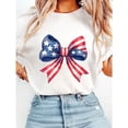 thumbnail image 1 of Womens Casual Fashion Graphic Tees Patriotic Bow Flag Pattern Classy Cotton Graphic Loose Tops Short Sleeve Cotton Tshirts White Vacation,5XL, 1 of 5