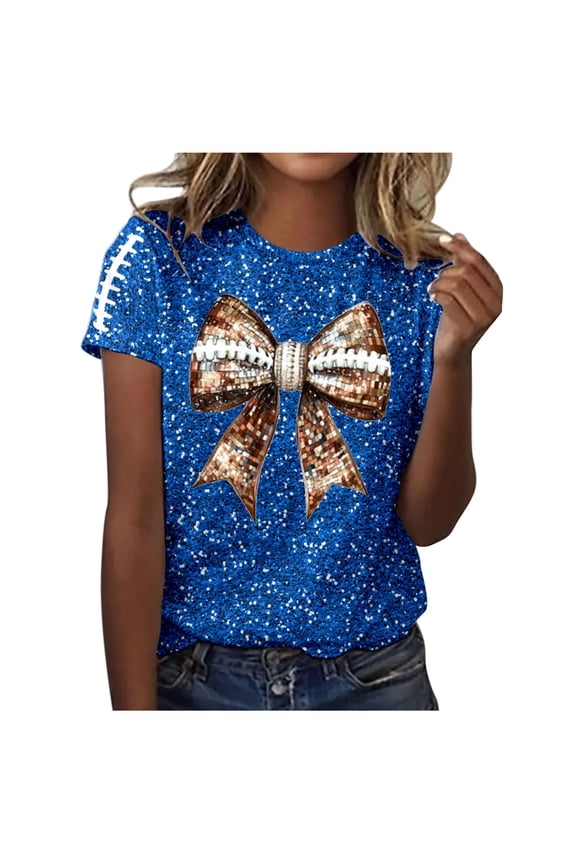 Womens Casual Fashion Printed Crew Neck Short Sleeve Pullover T Shirt