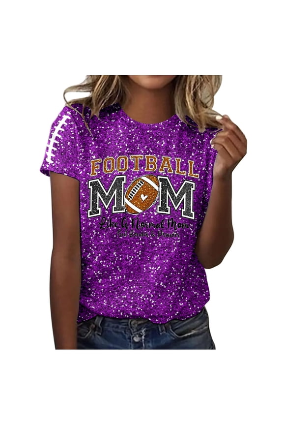 Womens Casual Fashion Printed Crew Neck Short Sleeve Pullover T Shirt