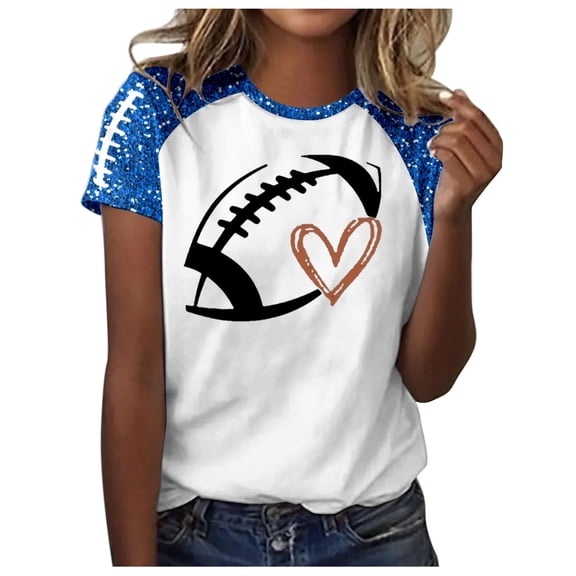 Women's Summer T Shirts Novelty Football Graphic Print Crew Neck Tee Tops Casual Classic Fit Workout Pullover Basic Tees