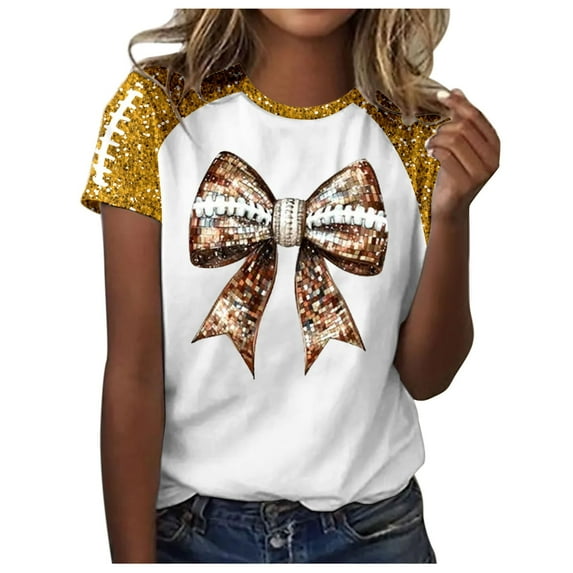 Womens Casual Fashion Printed Crew Neck Short Sleeve Pullover T Shirt