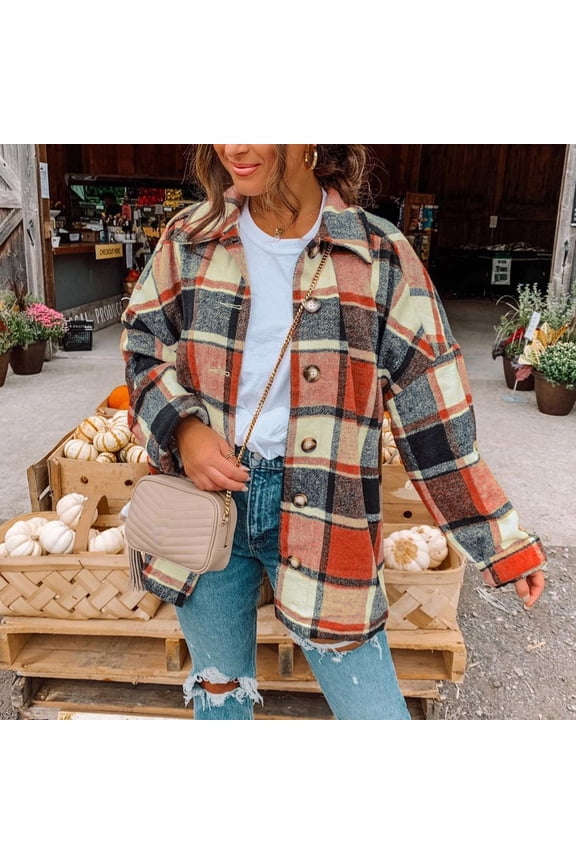 Womens Casual Flannel Plaid Shirts Oversized Lightweight Fall Shirt Coat Long Sleeve Button Down Blouse Tops