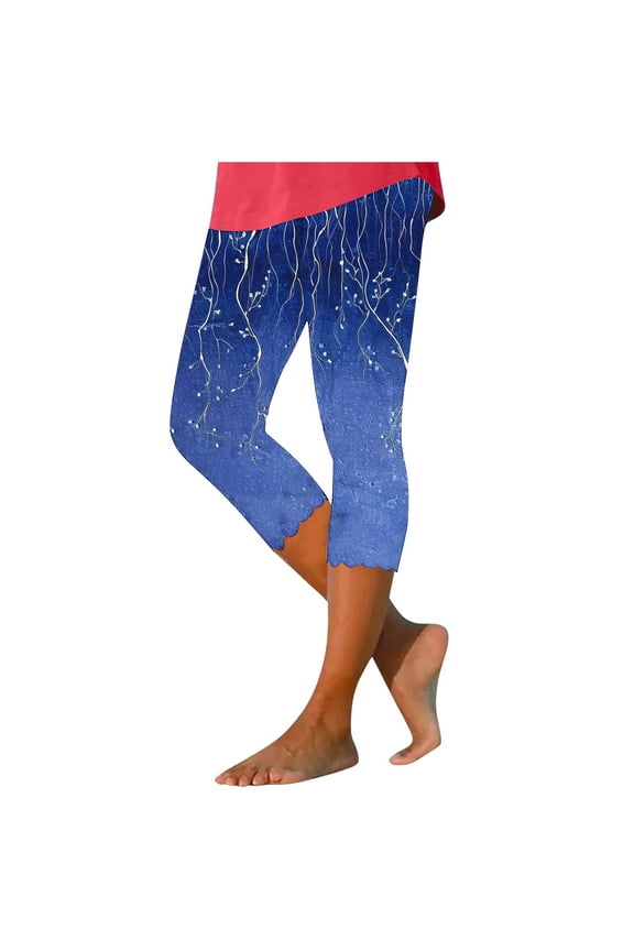 Womens Casual Floral Printed Leggings 2025 Summer Plus Size Capri Yoga Pants Cute Cozy Beach Capris for Resort Travel