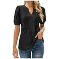 thumbnail image 1 of Womens Casual Flowers Pringting Tops V Neck Summer Petal Sleeve Casual T Shirts Blouse, 1 of 2