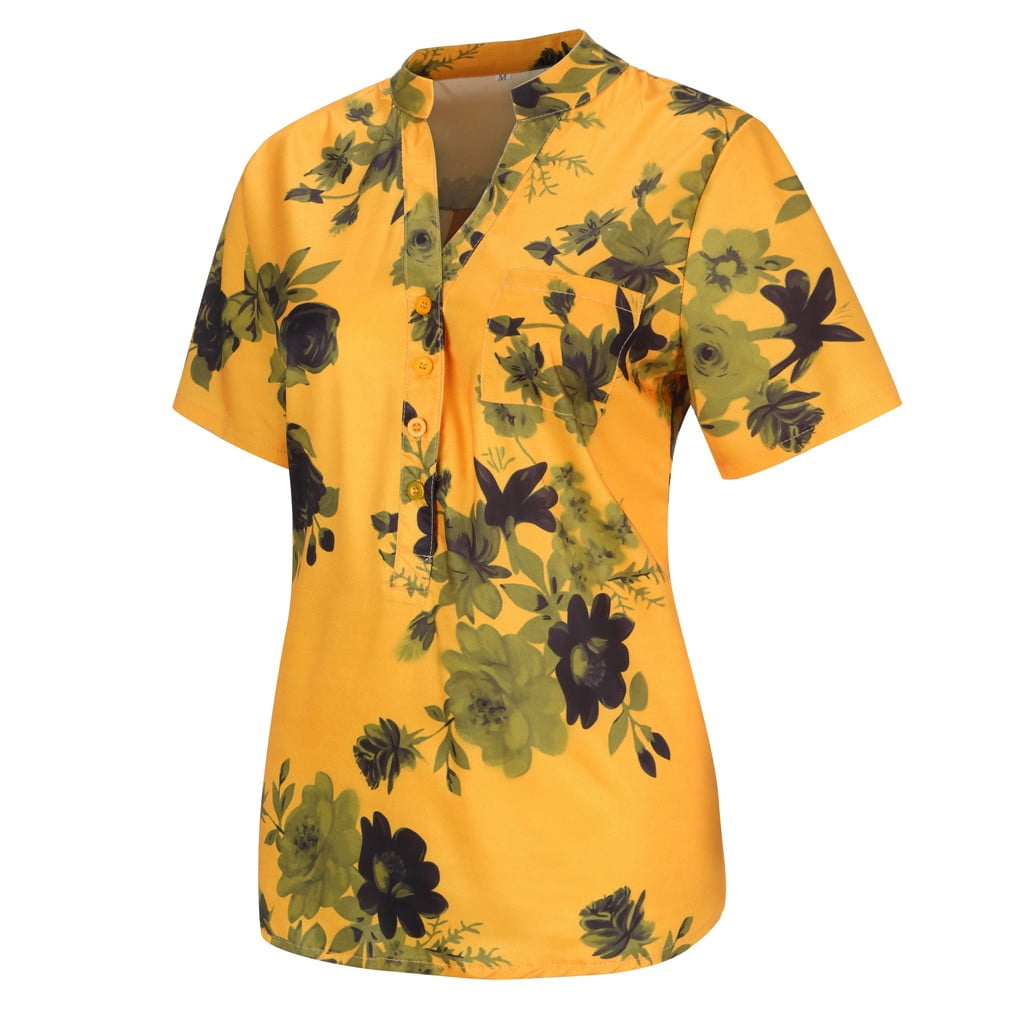 Womens Casual Flowy Floral Print Shirts Tops Graphic Cute Short Sleeve