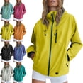 thumbnail image 1 of Womens Casual Full Zip Hooded Windbreaker Long Sleeve Solid Color Jacket with Pockets, 1 of 8