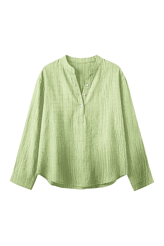 Womens Casual Gauze Button Neck Long Sleeve Oversized Gauze Shirts Oversized Summer Gauze Tops Casual V Neck Button Long Sleeve Pullover Shirts Lightweight Loose Blouses Light Green S
