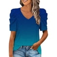 thumbnail image 1 of Womens Casual Gradient Printing Tops V Neck Short Sleeve Ruched T Shirts Top Tee Curved Hem Top T Shirt Apparel T Womens Athletic Tee Shirts Womens Short Sleeve Spandex Long Sleeve Women Active, 1 of 5