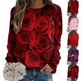 thumbnail image 1 of Womens Casual Heart Graphics Shirt Long Sleeve Pullover Loose Crewneck Cute Love Printed Sweatshirt Tops Red M, 1 of 6