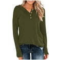 thumbnail image 1 of Womens Casual Henley Tops Solid Color Button Down V Neck Long Sleeve Pullover Loose Fit Tunics Tee, 1 of 6