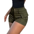 thumbnail image 1 of Womens Casual High Waist Button Front Street Style Cargo Shorts with Pockets for Summer Green M, 1 of 5