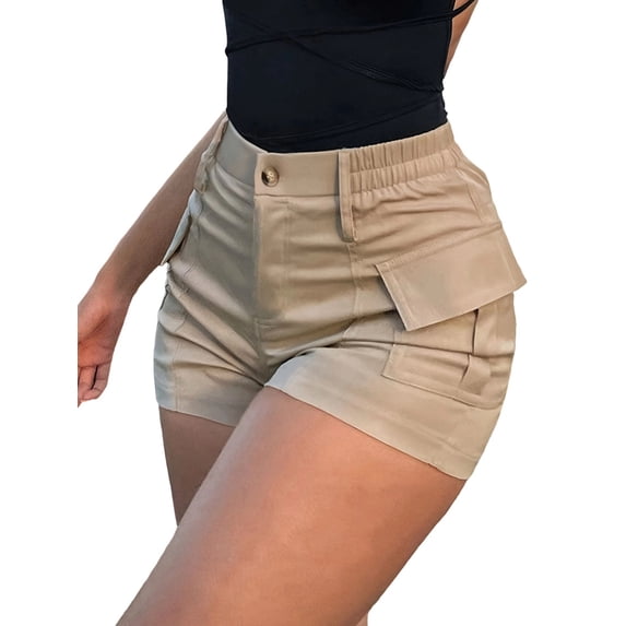 Womens Casual High Waist Button Front Street Style Cargo Shorts with Pockets for Summer S