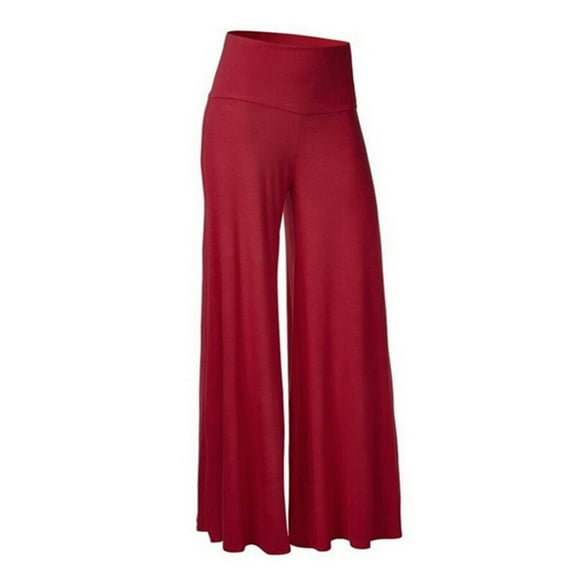 Womens Casual High Waist Loose Solid Color Comfy Stretch Yoga Wide Leg Pants