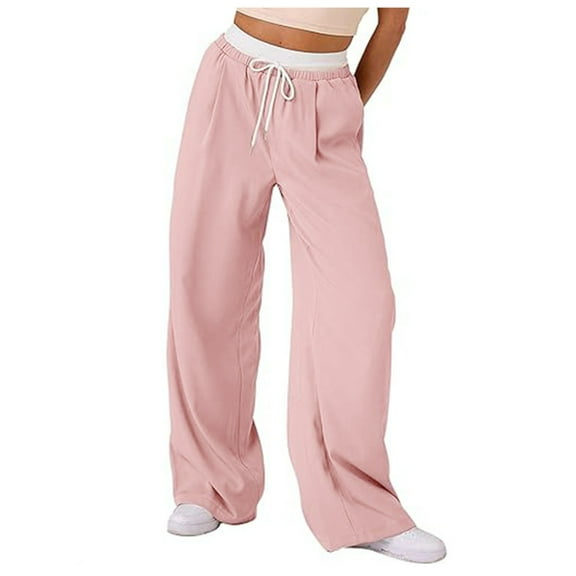 Womens Casual High Waist Wide Leg Pants with Drawstring Comfortable Relaxed Fit and Side Pockets Trendy Stylish Outfit