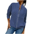 thumbnail image 1 of Womens Casual Hollow Knitwear Full Zipper Bomber Jacket Spring Zip up Crochet Jackets Lightweight Cardigans Sweater, 1 of 5