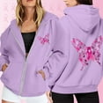 thumbnail image 1 of Womens Casual Hooded Sweatshirt Crew Neck Long Sleeve Pink Ribbon Printed Full Zip Up Jackets Breast Cancer Fall Fashion 2025 Hoodies with Pocket, 1 of 5