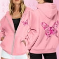 thumbnail image 1 of Womens Casual Hooded Sweatshirt Crew Neck Long Sleeve Pink Ribbon Printed Full Zip Up Jackets Breast Cancer Fall Fashion 2025 Hoodies with Pocket, 1 of 4