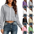 thumbnail image 1 of Womens Casual Hoodie Sweatshirt Full Zip Long Sleeve Ruffle Flared Hem Hooded Tops Casual Daily Look., 1 of 7