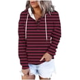 thumbnail image 1 of Womens Casual Hoodies Fashion Printed Front Pocket Drawstring Sweatshirt with Buttons Long Sleeve Pullover Tops (S, Wine-Striped), 1 of 6