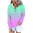 thumbnail image 1 of Womens Casual Hoodies Fashion Printed Front Pocket Drawstring Sweatshirt with Buttons Long Sleeve Pullover Tops (XL, Green-Gradient), 1 of 6