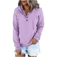 thumbnail image 1 of Womens Casual Hoodies Long Sleeve Drawstring Lightweight Hooded Sweatshirt Button Loose Pullover Tops with Pocket, 1 of 6