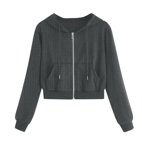 Womens Casual Jackets Solid Color Long Sleeve Zip Up Jackets Lightweight Daily Textured Coat with Pockets Gray L