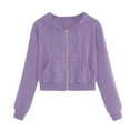 thumbnail image 1 of Womens Casual Jackets Solid Color Long Sleeve Zip Up Jackets Lightweight Daily Textured Coat with Pockets Purple M, 1 of 5