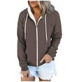 thumbnail image 1 of Womens Casual Jackets with Two Pockets FashionableLightweight Spring Fall Long Sleeve Solid Color Hoodie Trendy Sports Zipper Relaxed Athletic Jacket for Running Hiking, 1 of 4