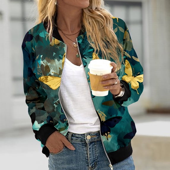 Womens Casual Jackets Zip Up Jacket Floral Print Coat Stand Collar Short Sports Zipper Outwear Vests for Women Dressy Leather Casual Jackets for Women Womens Dress Jackets Lightweight Women Business