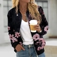 thumbnail image 1 of Womens Casual Jackets Zip Up Jacket Floral Print Coat Stand Collar Short Sports Zipper Outwear Womens Casual Hooded Jacket Light Jacket for Women Fashion Women Outfits Big Shoulder Jacket Casual, 1 of 4