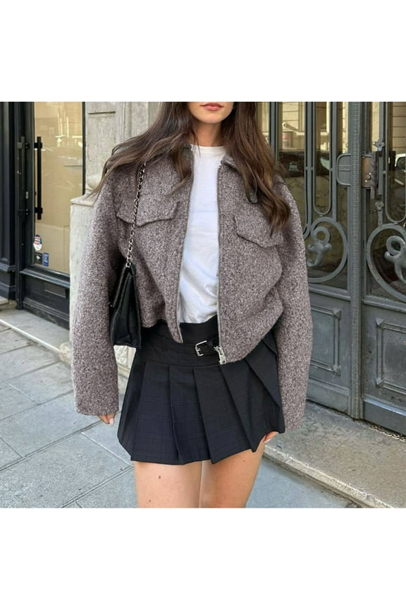 Womens Casual Jackets Zip Up Jacket Solid Pocket Coat Stand Short Sports Zipper Outwear Womens Long Casual Jacket Satin Jacket Women's Vests for Winter Womens Ripped Distressed Casual Long Sleeve