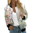 thumbnail image 1 of Womens Casual Jackets Zip Up Jacket Floral Print Coat Stand Collar Short Sports Zipper Outwear, 1 of 2
