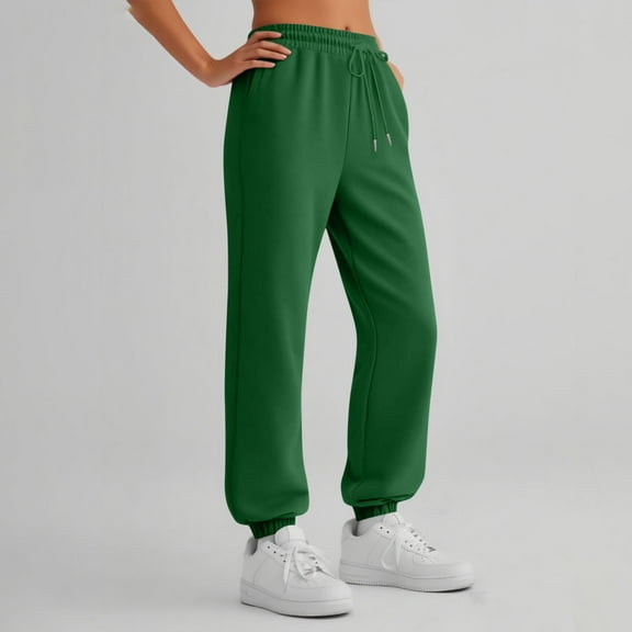 Womens Casual Jogger Pants Sweatpants with Pockets Drawstring High Waist Loose Fit Lounge Pants for Yoga Gym Travel Jogging Outdoor Green