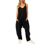 BSYOUFIER Womens Casual Jumpsuit Clearance Deals Women's Botton Sleeveless Overalls Jumpsuit Casual Solid Summer Wide Leg Bib Pants Bottons Jumpsuit Romper With Button Pockets , Women Jumpsuits Dressy , Womens
