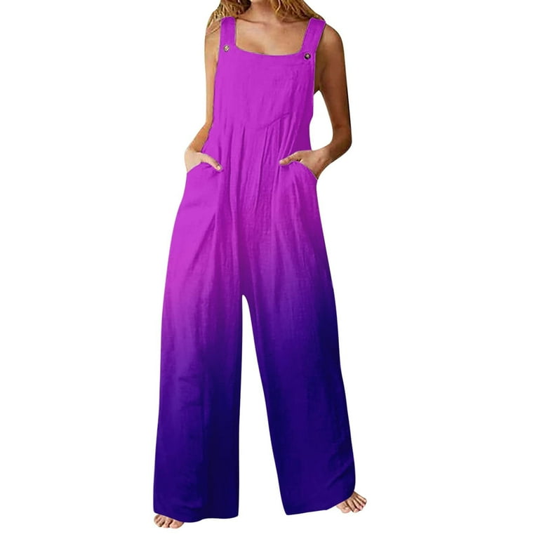 Womens Casual Jumpsuit Loose Sleeveless Wide Leg Pants Rompers 
