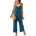 thumbnail image 1 of Womens Casual Jumpsuits Loose Overalls Summer Sleeveless Stretchy Wide Leg Long Pants Romper with Pockets Mineral blue M, 1 of 8