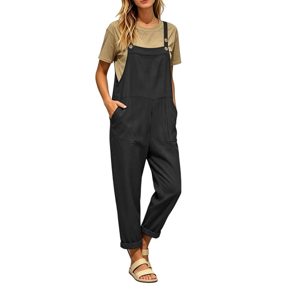 Womens Casual Jumpsuits Sleeveless Romper One Piece Baggy Overalls Lightweight Comfy Jumper with Pockets