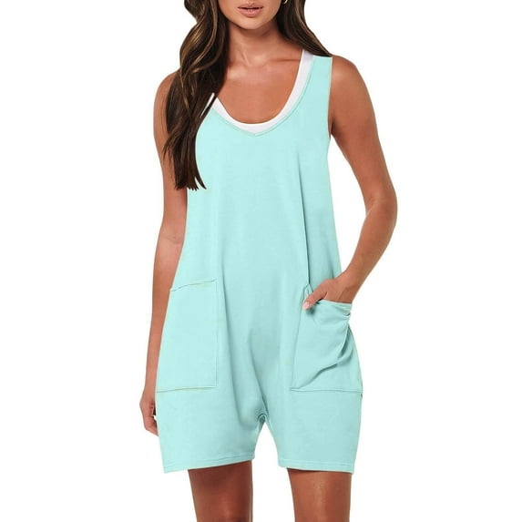 Womens Casual Jumpsuits Summer V Neck Sleeveless Wide Leg Jumpsuit Wide Leg Overalls with Pockets