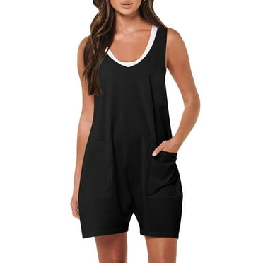 Womens Casual Jumpsuits Summer V Neck Sleeveless Wide Leg Jumpsuit Wide Leg Overalls with Pockets